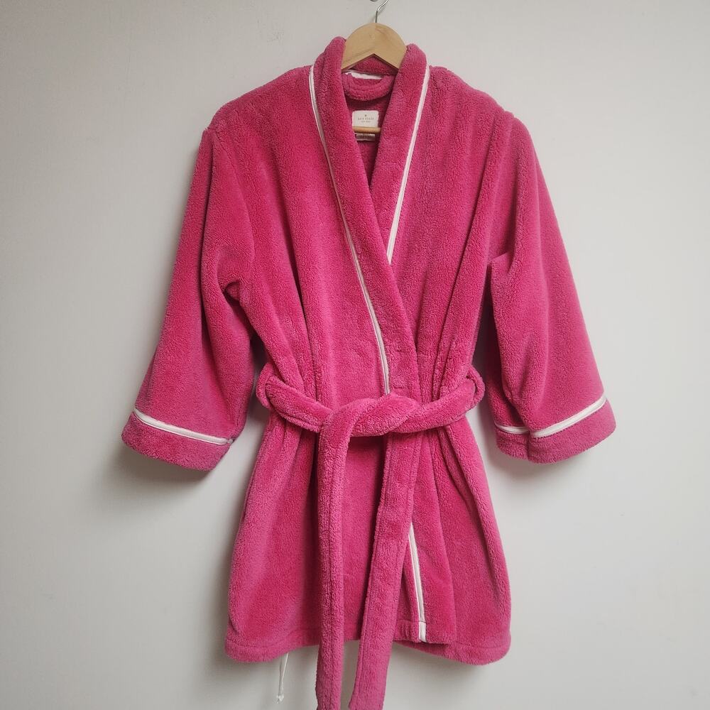 Kate Spade Size S/XS Plush Robe Short Wrap Pink Pockets Fleece Super Soft